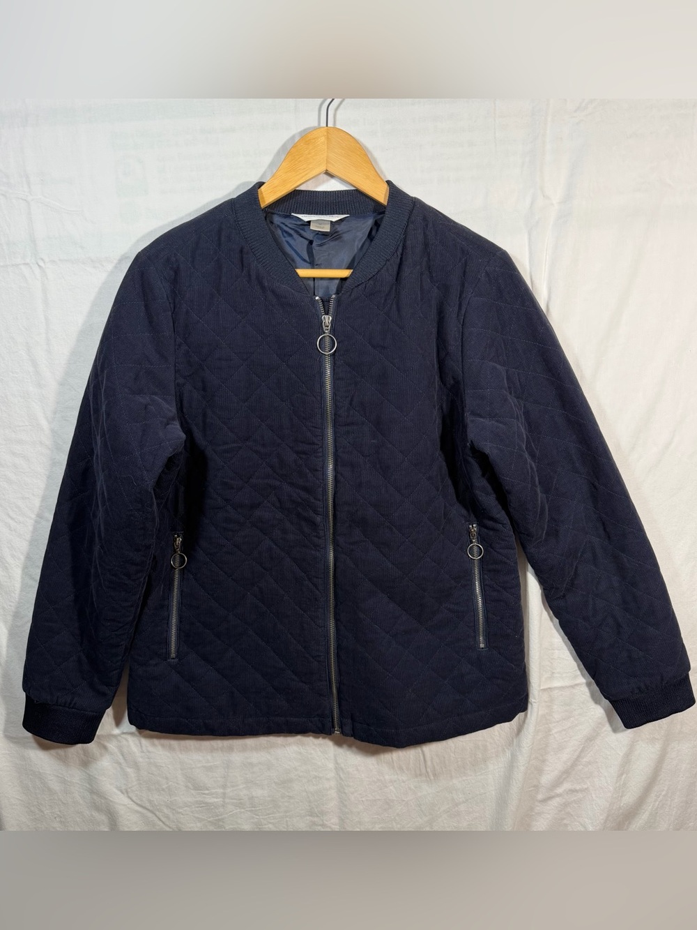 Christopher & Banks Quilted Navy Bomber Jacket